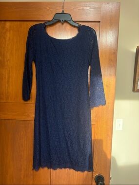 Diane Von Furstenberg Navy Lace Long-Sleeve Sheath Dress